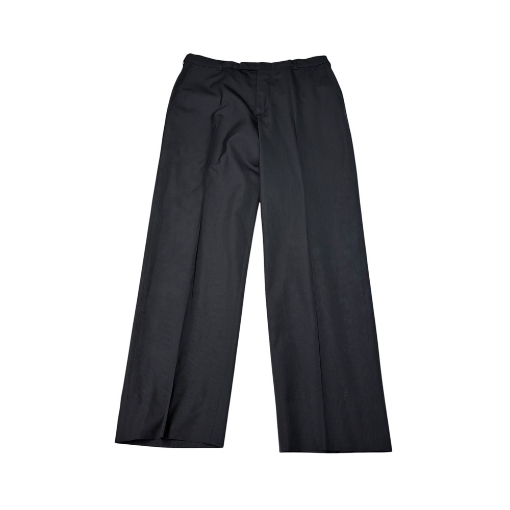 Z Zegna Mens 100% Wool Dress Pants Dark Navy Micro Texture Straight Leg W32 L29